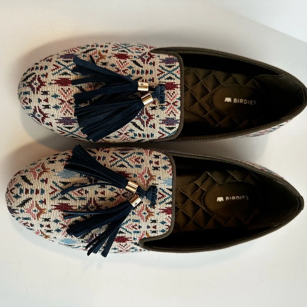 Birdies Women's Starling Loafers Multicolor Patterned Tapestry w/ Tassels size 8 - Picture 3 of 12